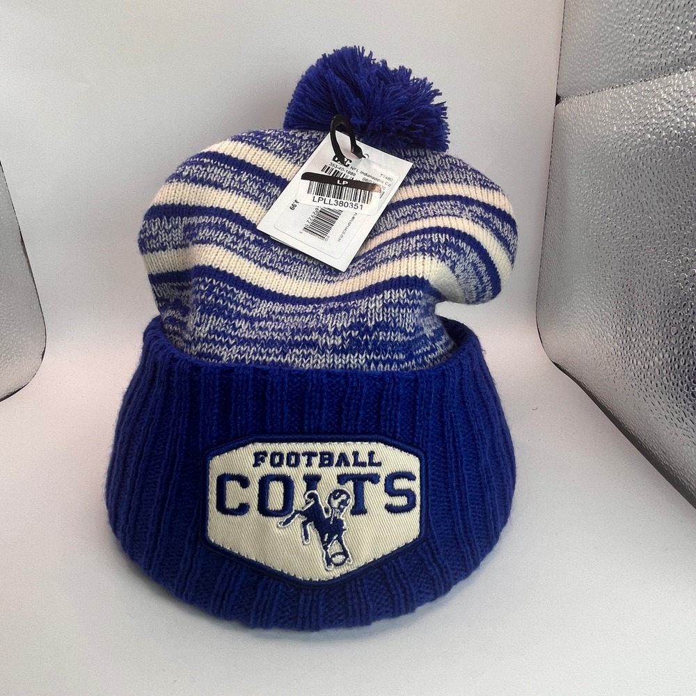 NFL Indianapolis Colts Beanie Unisex OS Blue NEW Striped Pom Pom Knit Hat